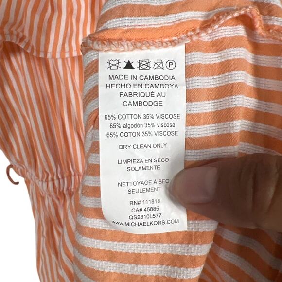 Michael Kors Striped Dress Size XL Summer Dress Boho Peasant Ruffle Neck - Picture 4 of 6